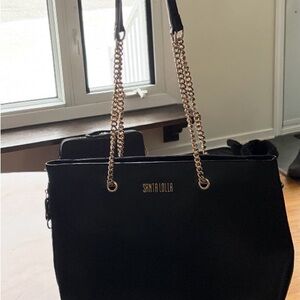Black Tote Bag with Gold Chain Straps